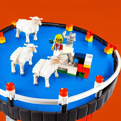 Prompt: lego sheep on a trampoline, toys, extremely detailed