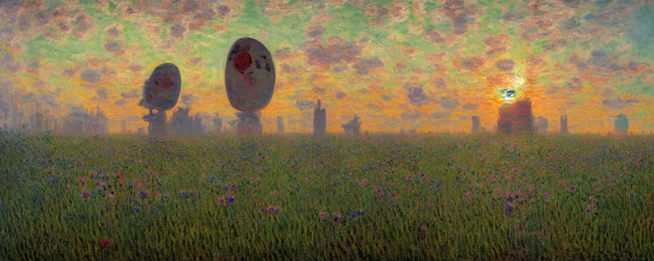 Image similar to The queen of the sun, by Simon Stålenhag and Claude Monet, oil on canvas