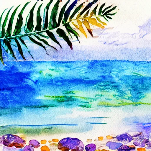 Prompt: mythical beach party watercolor