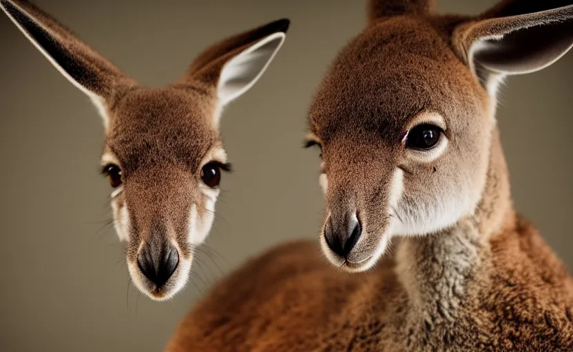 Image similar to portrait of a kangaroo, studio photography, cinematic lighting, 8 k