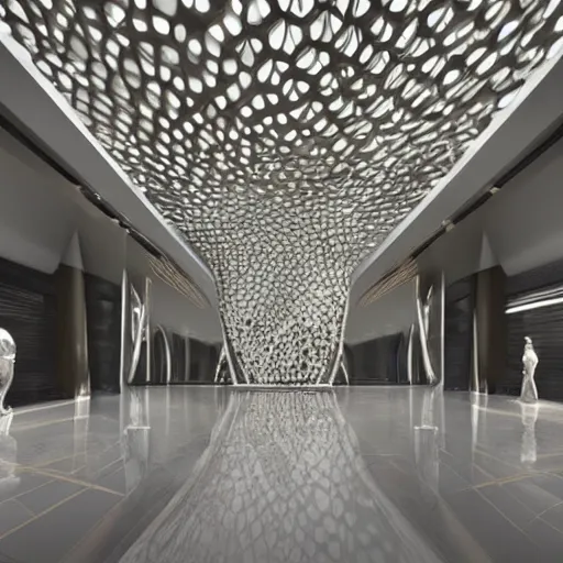 Image similar to extremely detailed ornate stunning beautiful elegant futuristic museum lobby interior by Zaha Hadid