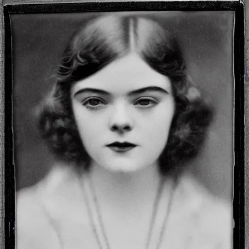 Image similar to headshot edwardian photograph of elle fanning, 1 9 2 0 s film actress, realistic face, 1 9 1 0 s, grainy, victorian, detailed, soft blur