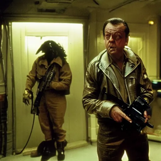 Prompt: del boy in aliens, epic quality, hard sci fi, dramatic, sharp focus, realistic, 4 k, dimly lit