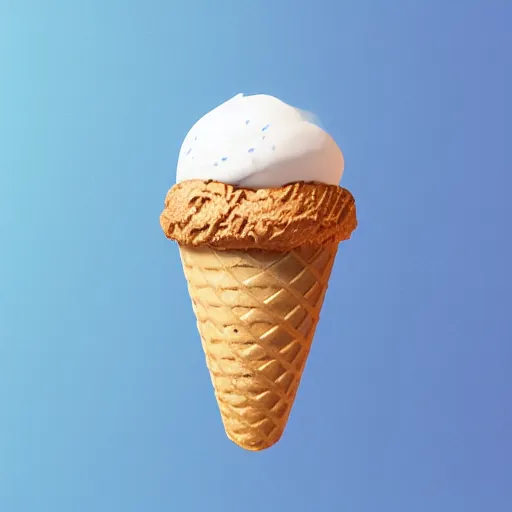 Prompt: an ice cream cone, blue background, octane render, 3 d digital art by beeple, unreal engine 5, award winning