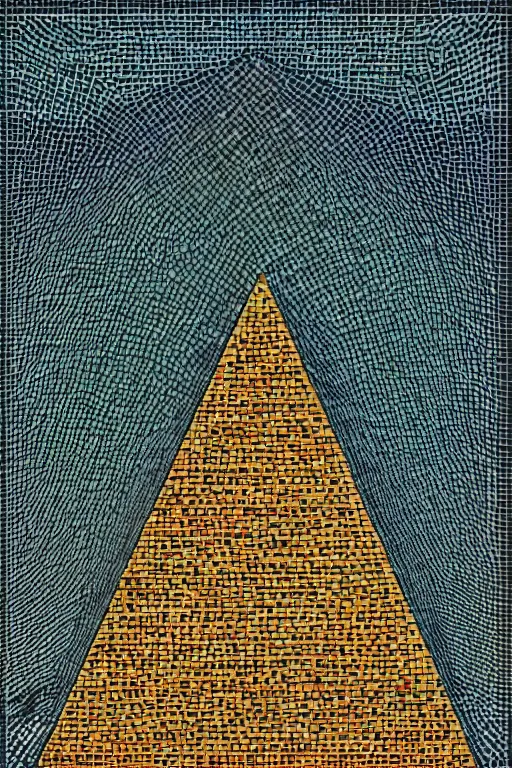 Prompt: a pyramid in a field with a sky background, a mosaic by jeffrey smith, behance contest winner, generative art, circuitry, fractalism, behance hd