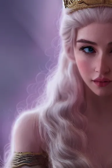 Image similar to very very intricate photorealistic photo of a realistic human version of princess peach in an episode of game of thrones, photo is in focus with detailed atmospheric lighting, award - winning details