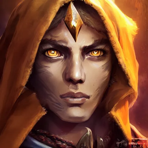 Prompt: portrait of young wild arabian nomad half werewolf, with yellow cloths, league of legends splash art, castlevania, hearthstone splash art, full body shot, rule of thirds, ultrafine hyperrealistic detailed face, artgerm, greg rutkowski, trending on artstation, 8 k, intricately detailed, highly detailed