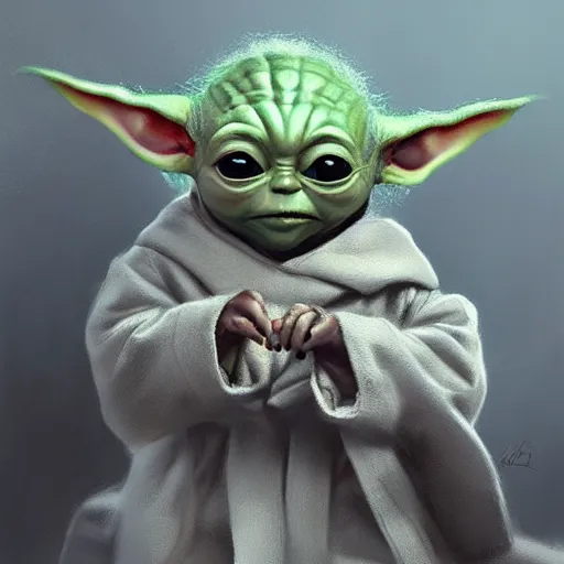 Prompt: very detailed masterpiece painting of baby yoda, portrait, artstation, concept art by greg rutkowski