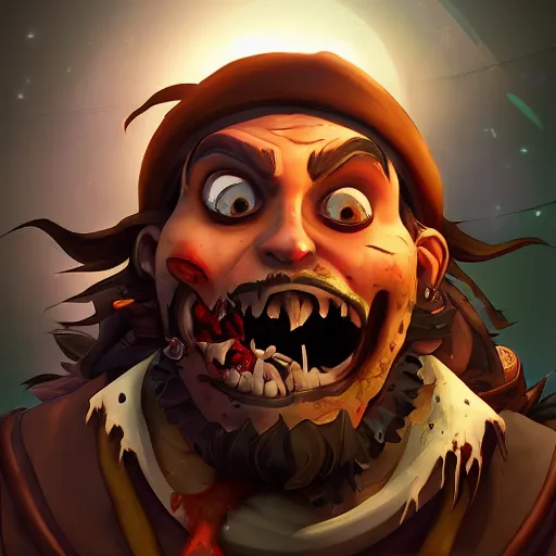 Prompt: portrait of the zombie pirate lechuck, big black beard, rotten skin, mattepainting concept blizzard pixar maya engine on stylized background splash comics global illumination lighting artstation lois van baarle, ilya kuvshinov, rossdraws