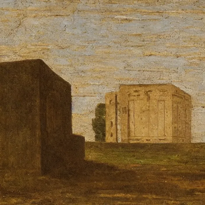 Image similar to a building in a serene landscape, early christian art