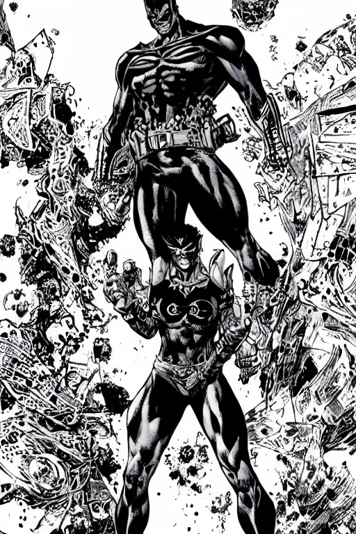 Image similar to A full body portrait of a new antihero character standing on the ground art by Marc Silvestri and Jim Lee, trending on artstation, ominous, mysterious