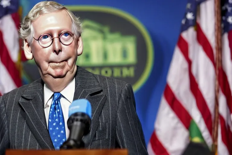 Prompt: mitch mcconnell in turtle costume, hiding behind a podium, photos by associated press