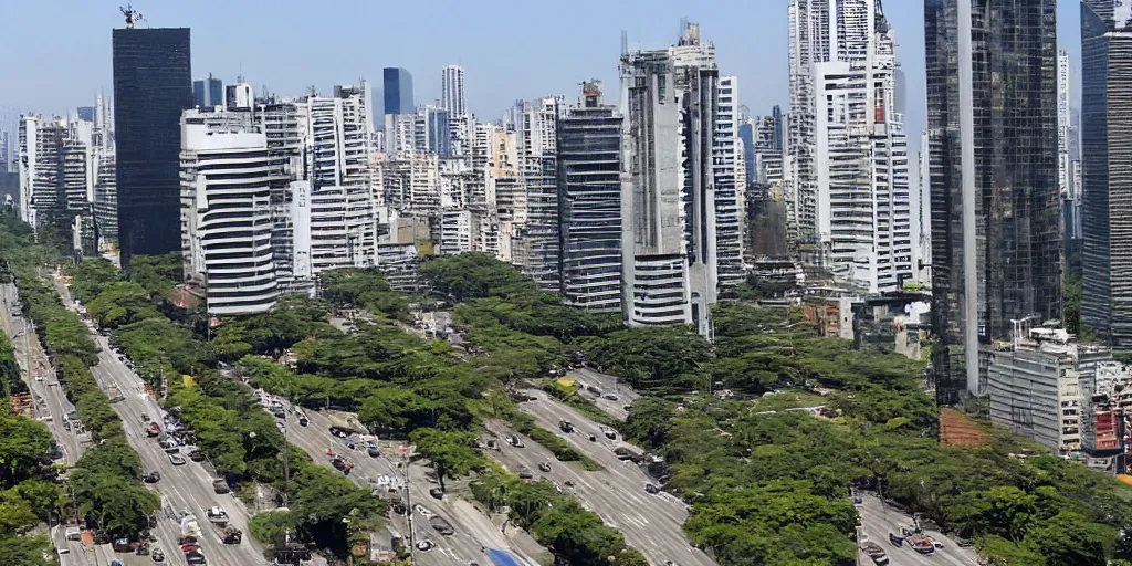 Image similar to Paulista Avenue in Sao Paulo city, /imagine https://discord.com/channels/1002292111942635562/1005628033945837620/1006212195887091783