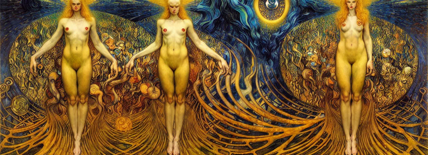 Image similar to Divine Chaos Engine by Karol Bak, Jean Delville, William Blake, Gustav Klimt, and Vincent Van Gogh, symbolist, visionary