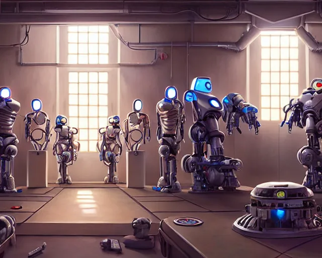 Prompt: painting of the ai robotic core, factory machines, cybernetic shrine, robot religion, realistic shaded lighting, magali villeneuve, artgerm, rutkowski