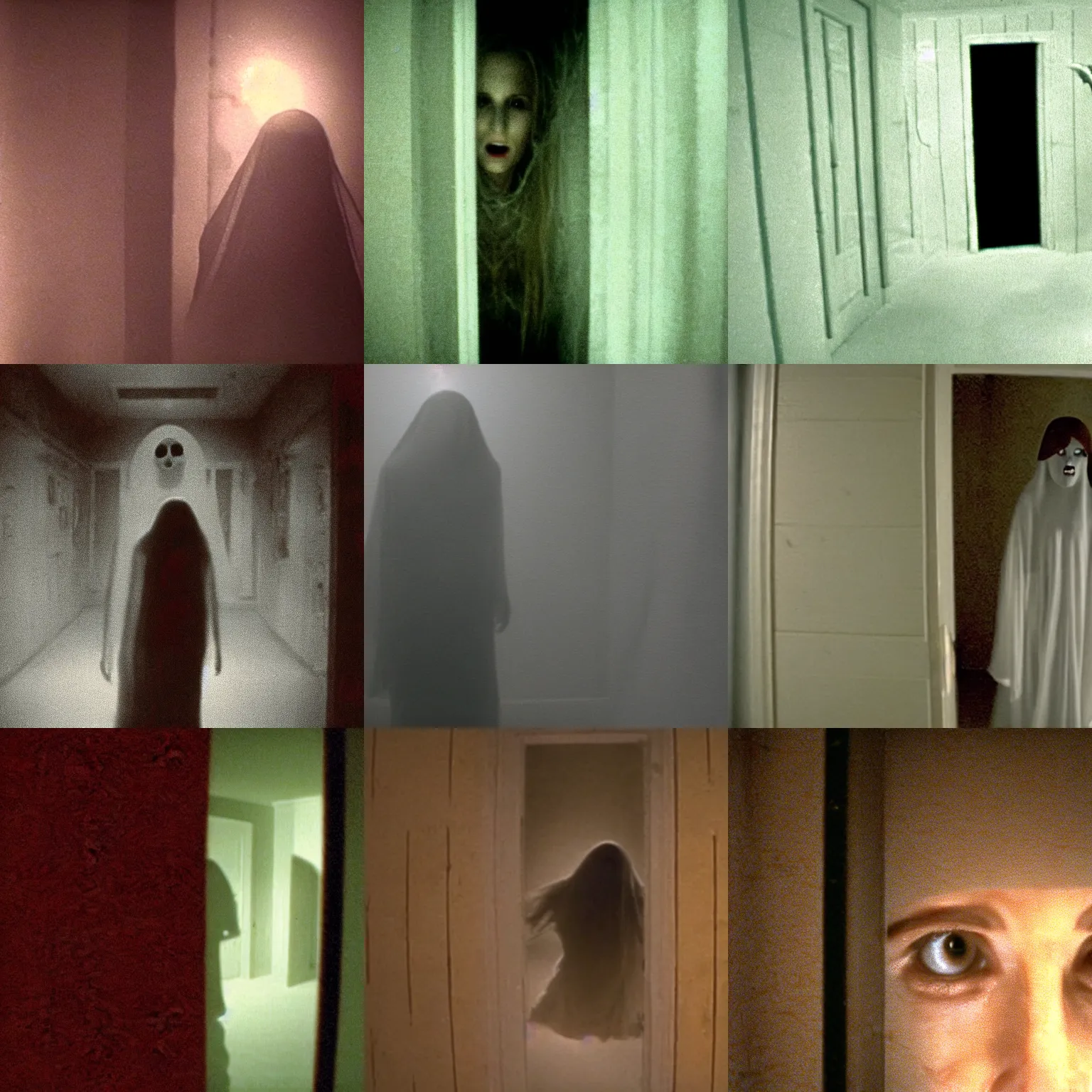 Prompt: film footage of a interior of insidious, paranormal activity ghost, blair witch