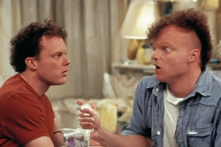 Image similar to a film still of Bill burr in weird science, high quality