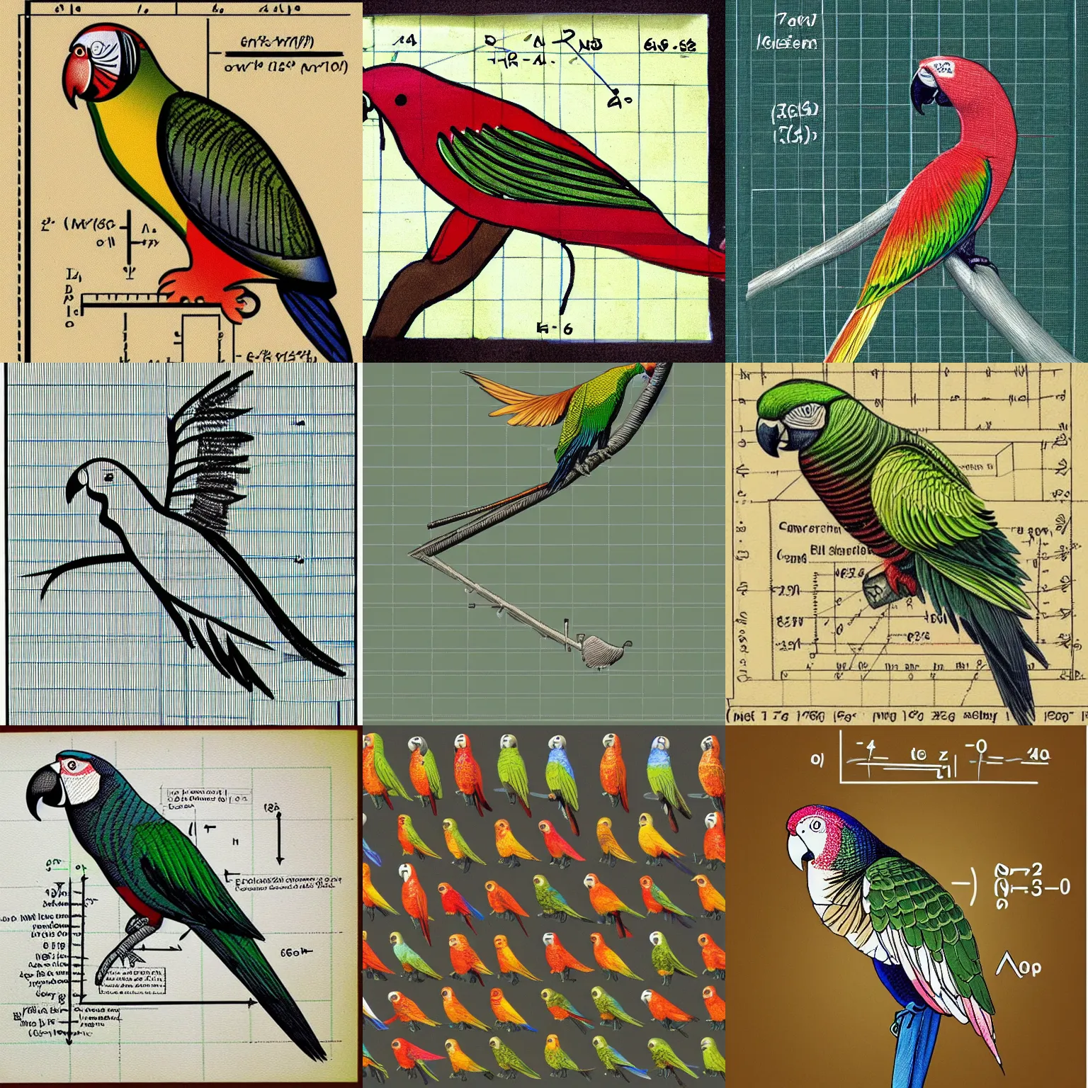 Prompt: A detailed mathematical diagram of a parrot.