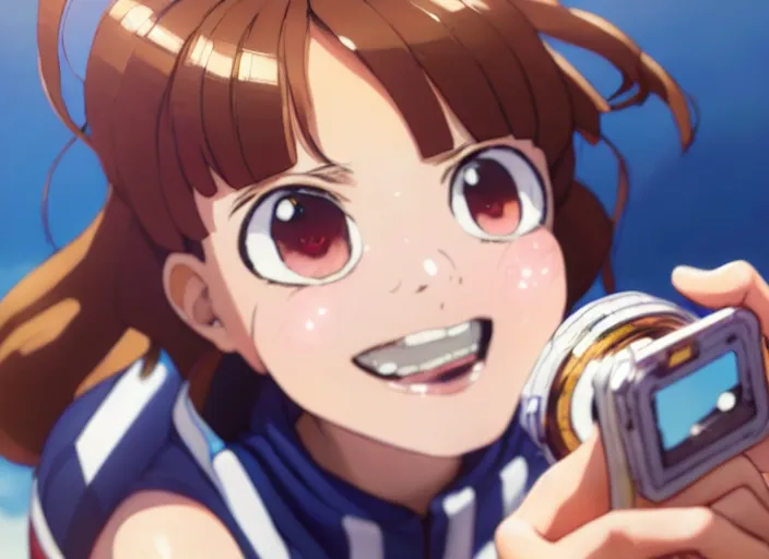 Image similar to closeup portrait of ochaco uraraka from my hero academia taking a selfie with her shoe collection, sunny, bright, reflections, intricate, sharp focus, lens flare, bloom, illustration, highly detailed, digital painting, concept art, matte, art by ruan jia and wlop and greg rutkowski, masterpiece