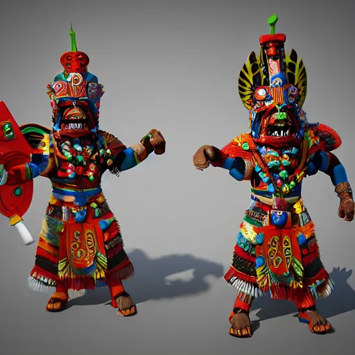 Image similar to close up, 3 d toy aztec gods as funco toy, octane 8 k render, studio lighting, artstation