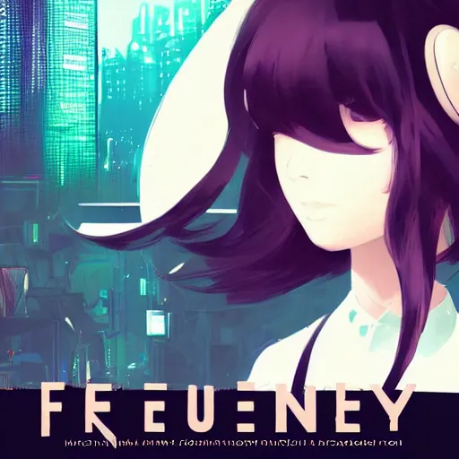 Image similar to Frequency indie album cover, luxury advertisement, white, indigo and teal colors. highly detailed post-cyberpunk sci-fi close-up schoolgirl in asian city in style of cytus and deemo, mysterious vibes, by Ilya Kuvshinov, by Greg Tocchini, nier:automata, set in half-life 2, beautiful with eerie vibes, very inspirational, very stylish, with gradients, surrealistic, postapocalyptic vibes, depth of filed, mist, rich cinematic atmosphere, perfect digital art, mystical journey in strange world, bastion game, arthouse