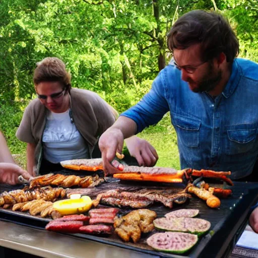 Image similar to a barbecue with insects and strange creatures