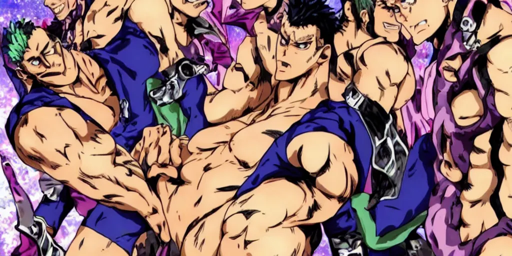 Image similar to gachimuchi in JoJo's bizarre adventure anime style