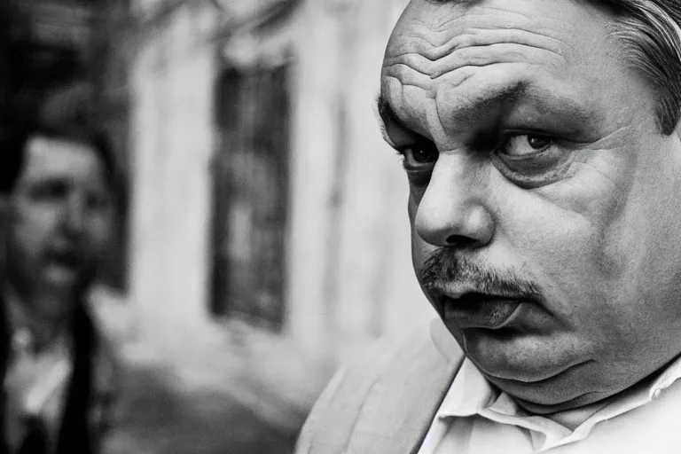 Image similar to fat viktor orban by peter lindbergh