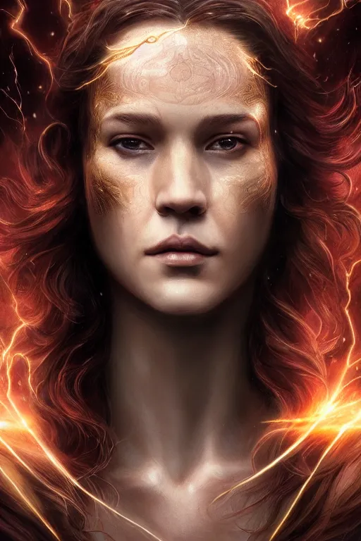 Image similar to Majestic and regal portrait of a female The Flash, DC universe, Perfect face, beautiful, intricate, epic, elegant, menacing, fantasy, highly detailed, digital painting, hard focus, beautiful volumetric lighting, epic light, ultra detailed, by Leesha Hannigan, Ross Tran, Thierry Doizon, Kai Carpenter, Ignacio Fernández Ríos