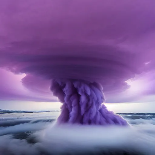 Image similar to amazing photo of purple clouds in the shape of a tornado by marc adamus, digital art, beautiful dramatic lighting