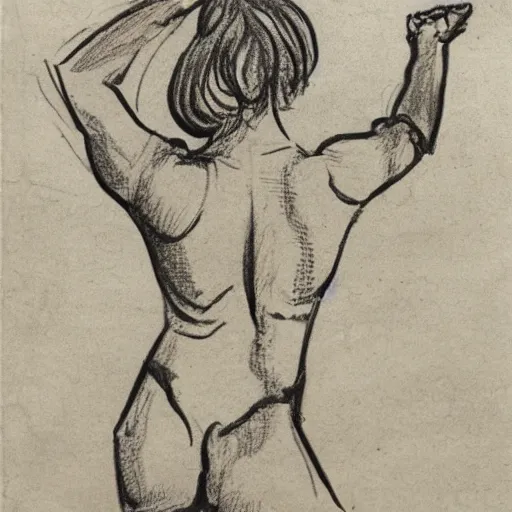 Prompt: rough sketch outline of a woman throwing a rock, facing right, three quarter view