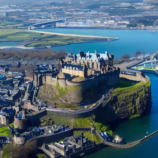 Image similar to aerial photo of submerged underwater edinburgh castle surrounded by seas with seas in the background