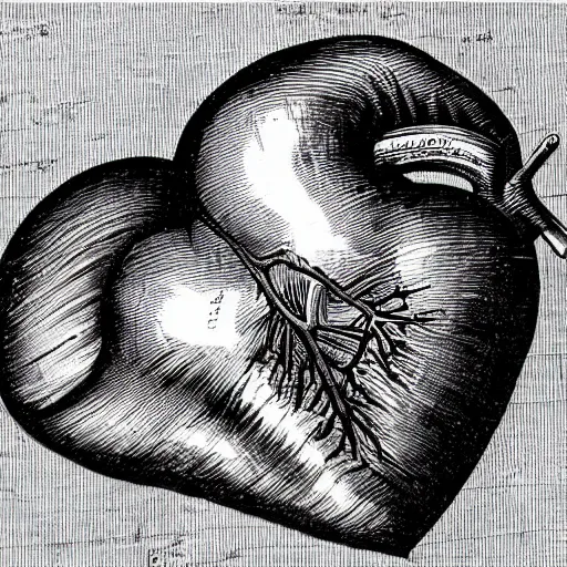 Prompt: Anatomical diagram of a heart by Leonardo Da Vinci