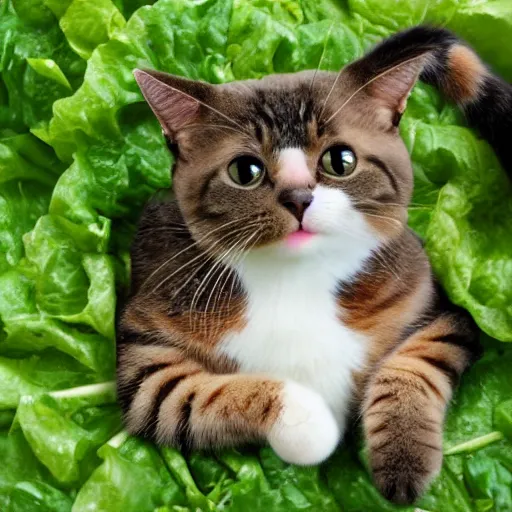 Image similar to a cute cat made of salad