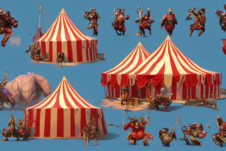 Prompt: 3d sculpt of a huge circus tent, artstaton, League of Legends, red dead redemption2, overwatch, digital illustration