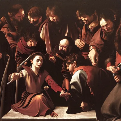 Prompt: Caravaggio portrait of the red wedding game of thrones