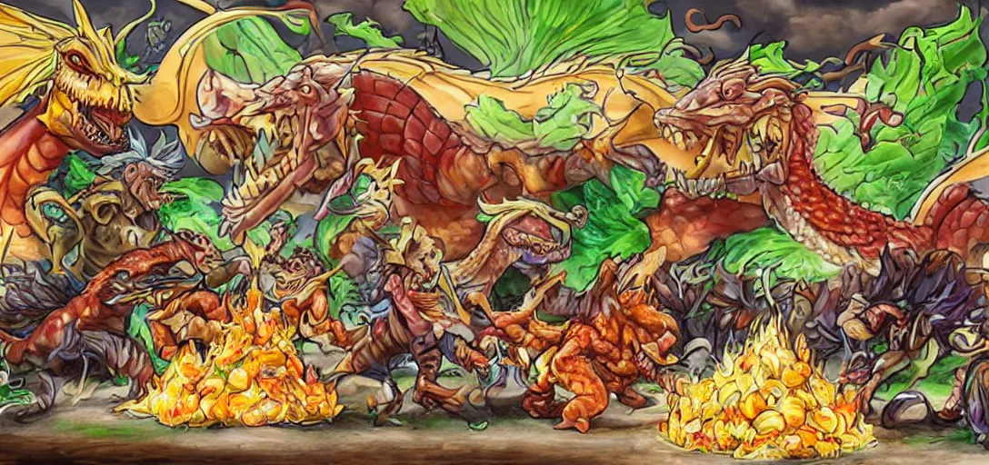 Image similar to food warriors fighting a food dragon