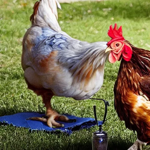 Image similar to photo of a chicken ripping a bong, chicken ripping a bong hit