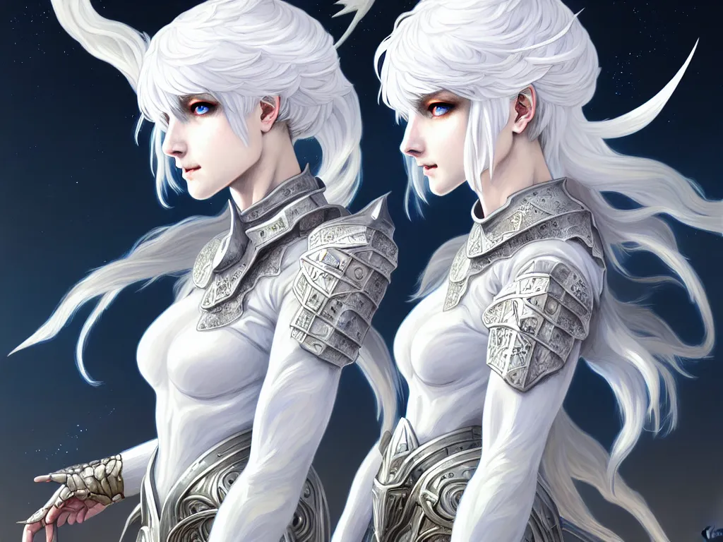 Image similar to portrait white hair knights of zodiac girl, matt white ice color armor, in ruined agora of athens sunrise, ssci - fi and fantasy, intricate and very beautiful and elegant, highly detailed, digital painting, artstation, concept art, smooth and sharp focus, illustration, art by ayanamikodon and tian zi and alphonse mucha and wlop