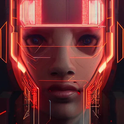 Image similar to professional painting of conscious supercomputer with face answers humankind questions, trending on artstation, cyberpunk, sci - fi, futuristic, by greg rutkowski and maciej kuciara, high quality