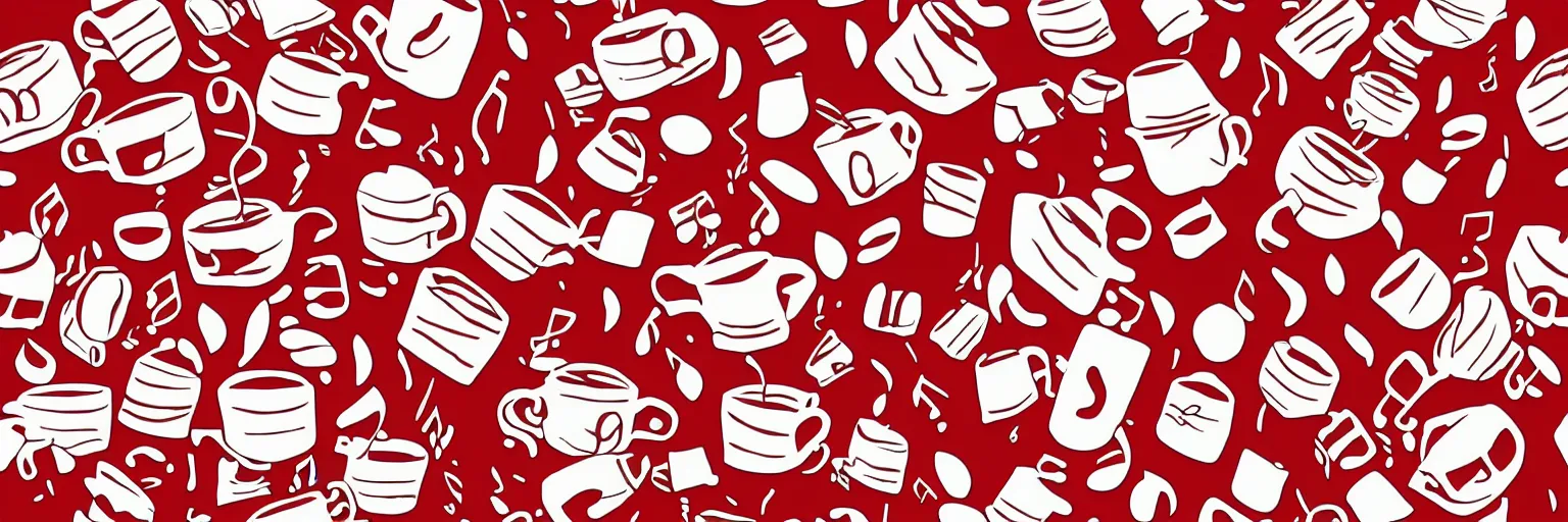 Prompt: seamless pattern design, coffee and music, simple, red and white,