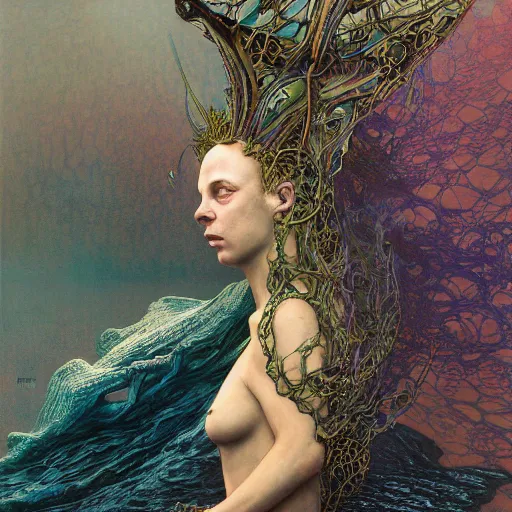 Prompt: queen of neptune by zdzisław beksinski, iris van herpen, raymond swanland, craig mullins and alphonse mucha. highly detailed, hyper - real, beautiful