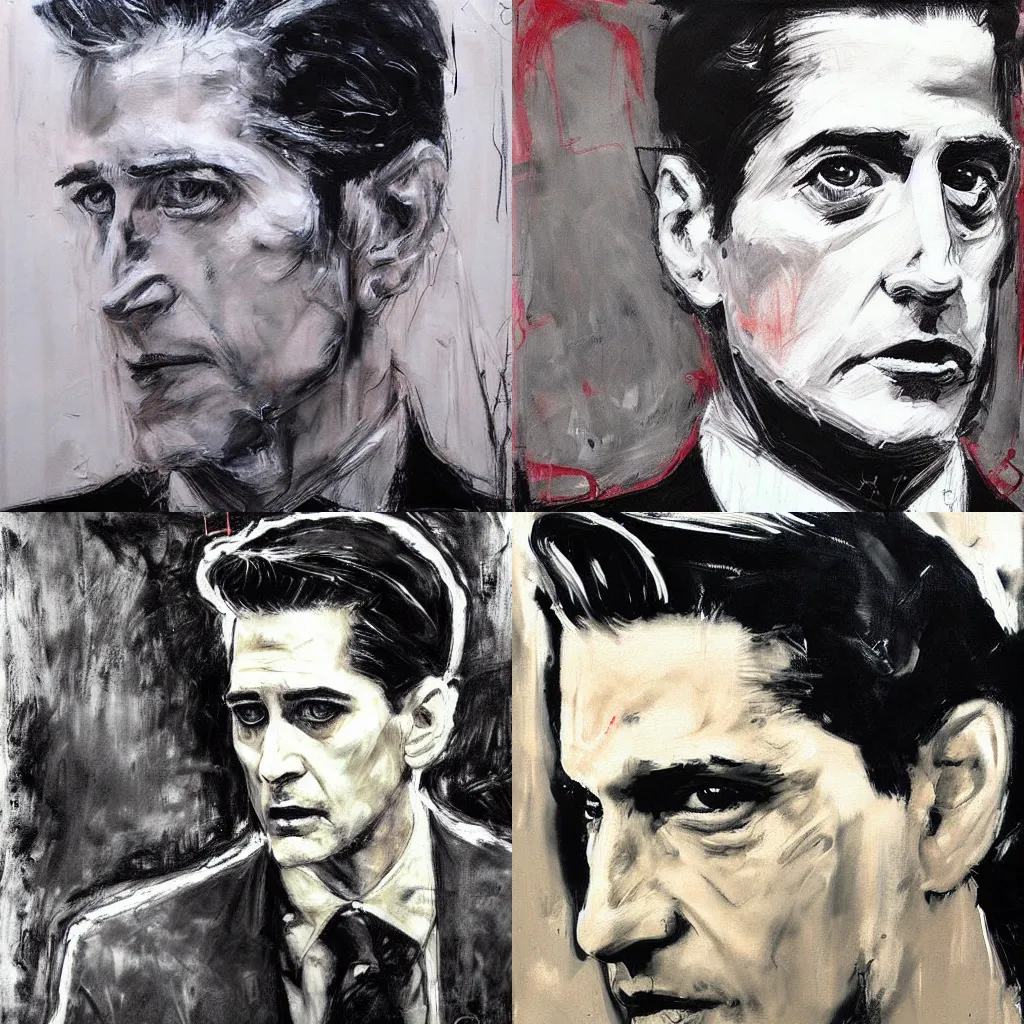 Prompt: painting Dale Cooper Twin Peaks by Guy Denning