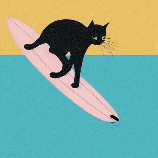 Prompt: surfing cat illustration