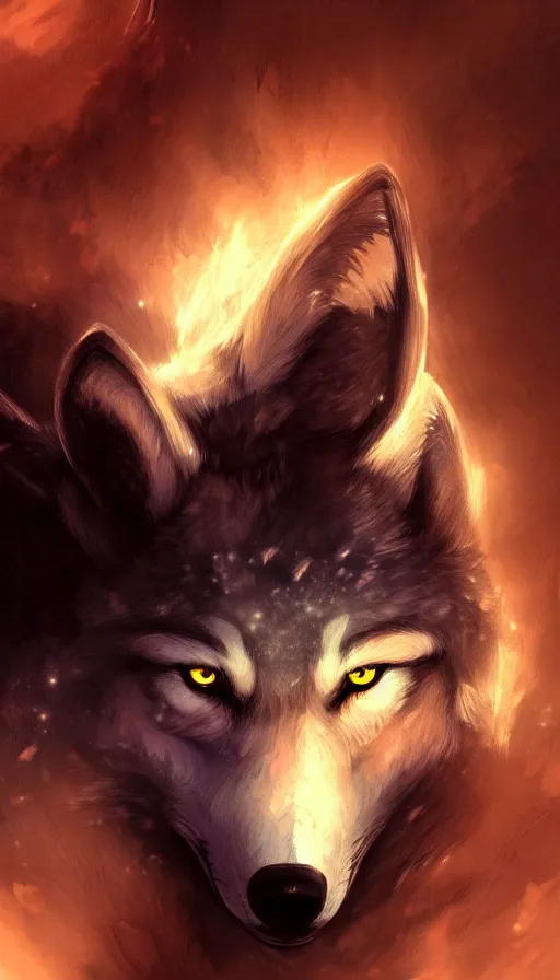 Prompt: wolf, fantasy, pixiv, dramatic, concept art, portrait, light