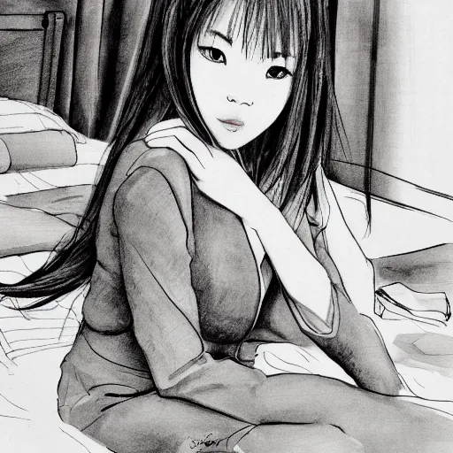 Prompt: a perfect, realistic professional digital sketch of a Japanese schoolgirls posing in a hotel room, style of Marvel, full length, by pen and watercolor, by a professional American senior artist on ArtStation, a high-quality hollywood-style sketch, on high-quality paper