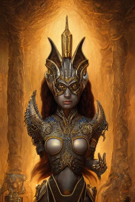 Image similar to Mystical Valkyrie, Portrait of a beautiful female Atlantean Anubis Alien Warrior, Regal, Realistic, Refined, Detailed Digital Art, Oil Painting, Michael Cheval, Esao Andrews, Art Frahm, Steampunk, Walt Disney (1937), Highly Detailed, Cinematic Lighting, Unreal Engine, 8k, HD