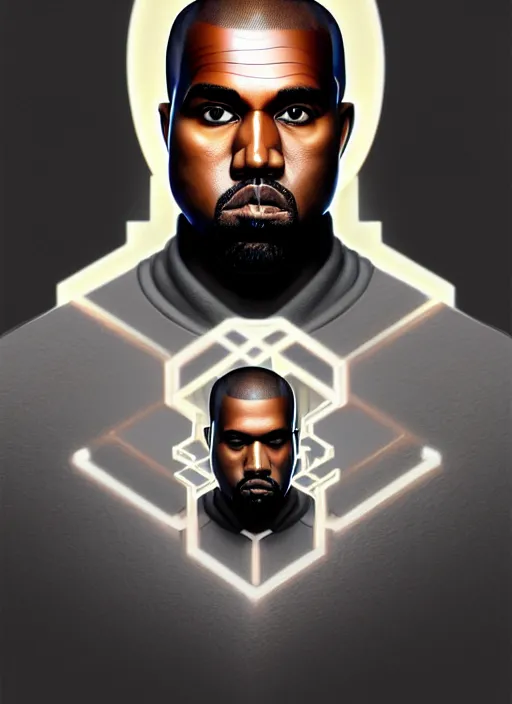 Image similar to symmetry!! portrait of kanye west, metal gear solii, tech wear, glowing lights!! intricate, elegant, highly detailed, digital painting, artstation, concept art, smooth, sharp focus, illustration, art by artgerm and greg rutkowski and alphonse mucha