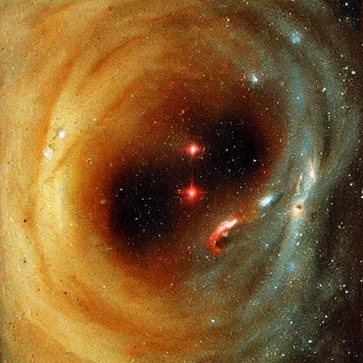 Prompt: a painting by Leonardo Da Vinci of two galaxies colliding