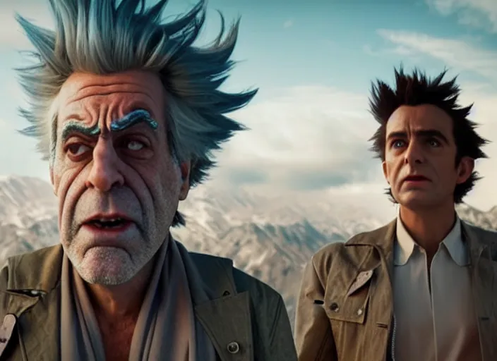 Image similar to film still of rick sanchez in the new scifi movie, 4 k, highly intricate, hyper realistic